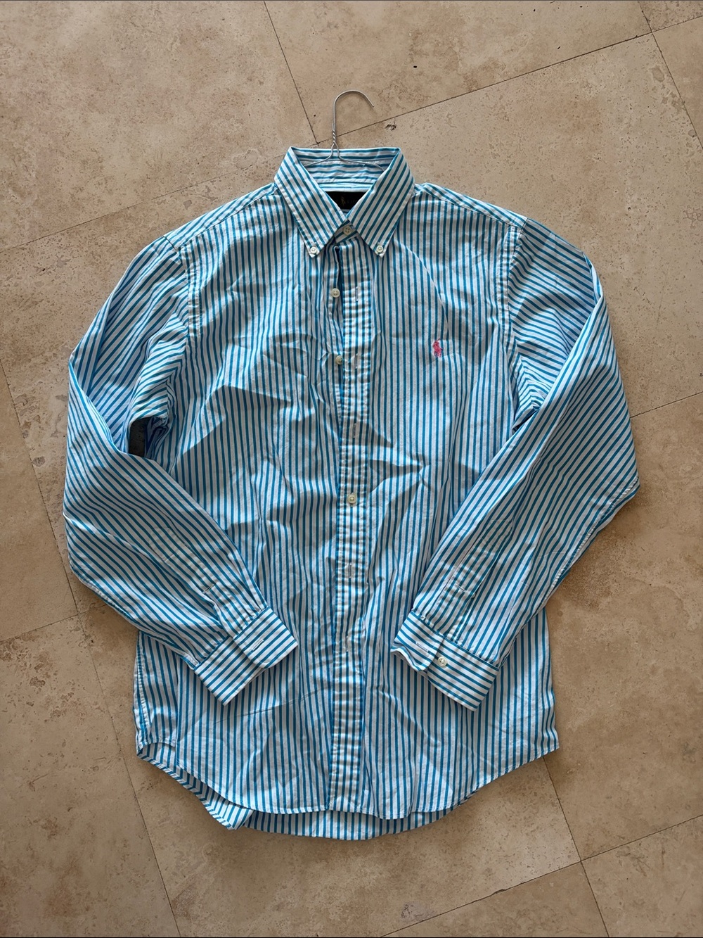 Polo by Ralph Lauren Teal and White Striped Button-Down Shirt